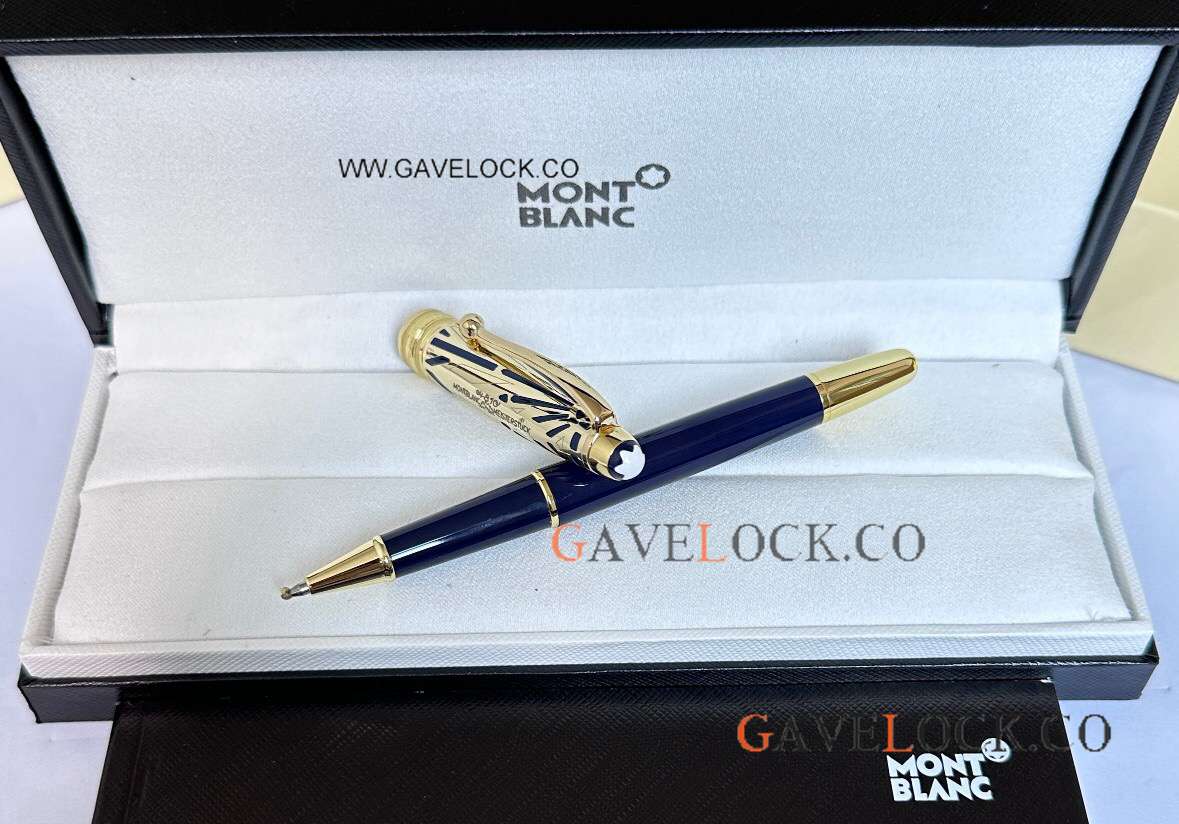 New Copy Mont blanc 100 Meisterstück 164 Rollerball Pen Gold-Blue